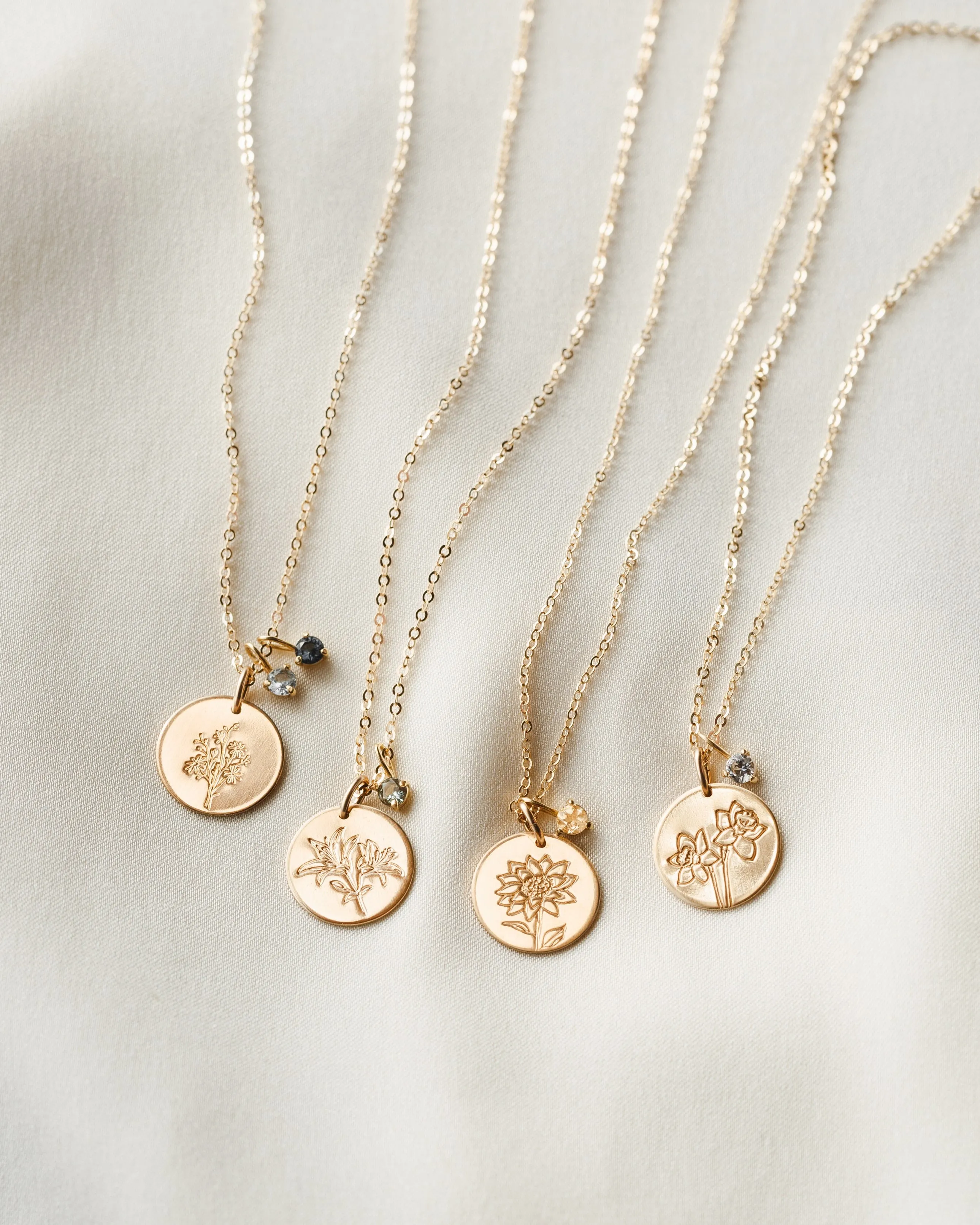 Solid Gold Flora Birthstone Necklace