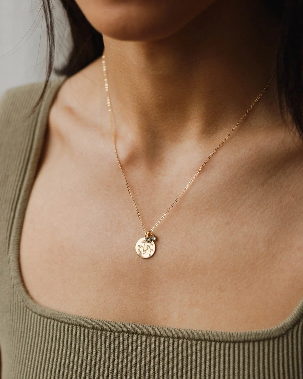 Solid Gold Flora Birthstone Necklace