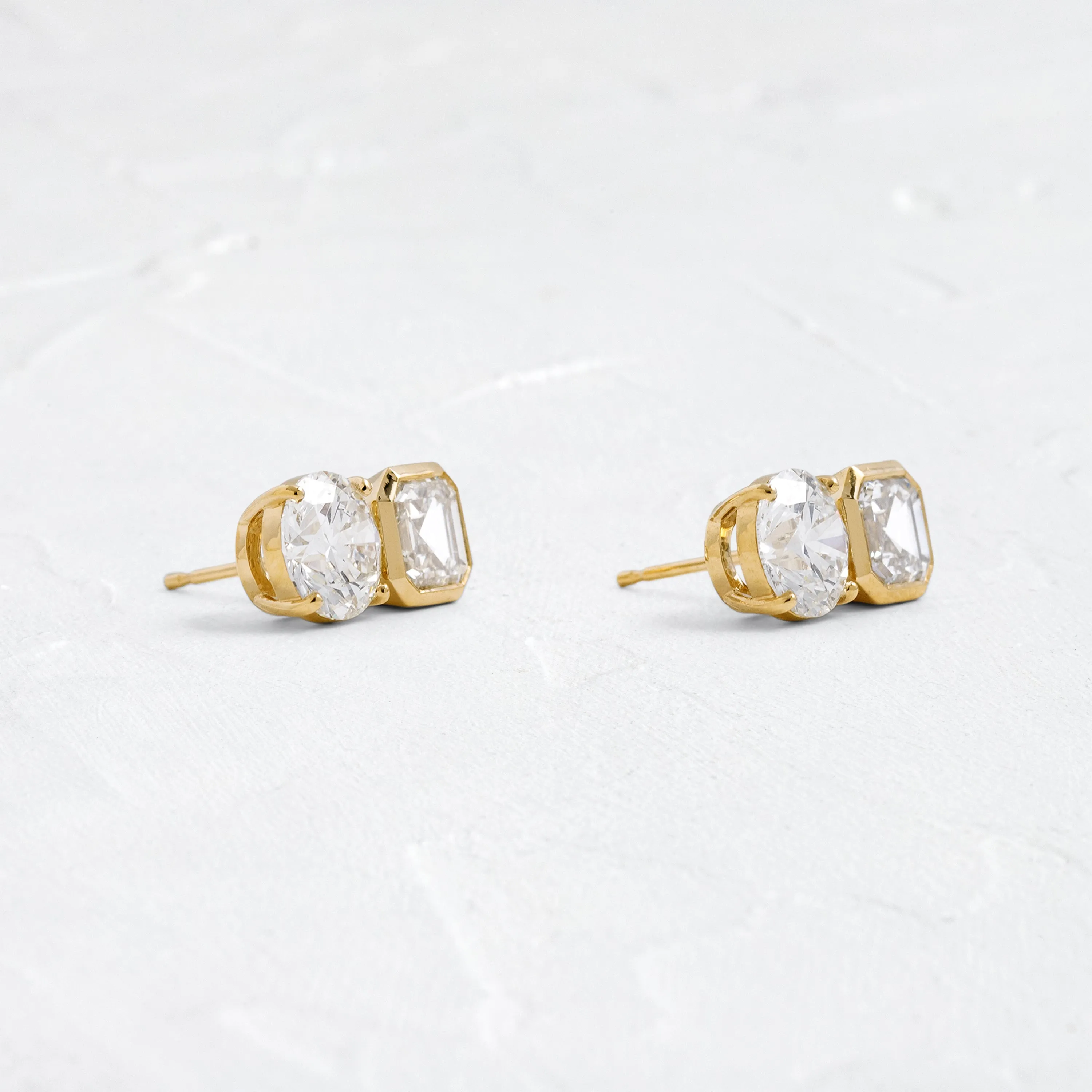 Split Bezel Studs, Round and Asscher Cuts