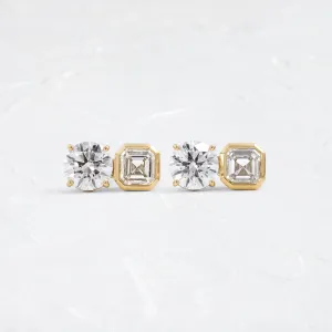 Split Bezel Studs, Round and Asscher Cuts