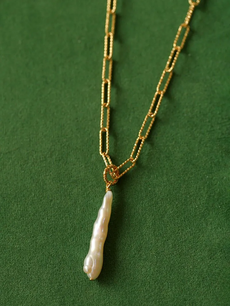 Square Chain Necklace with Toothpick Baroque Pearl Pendants