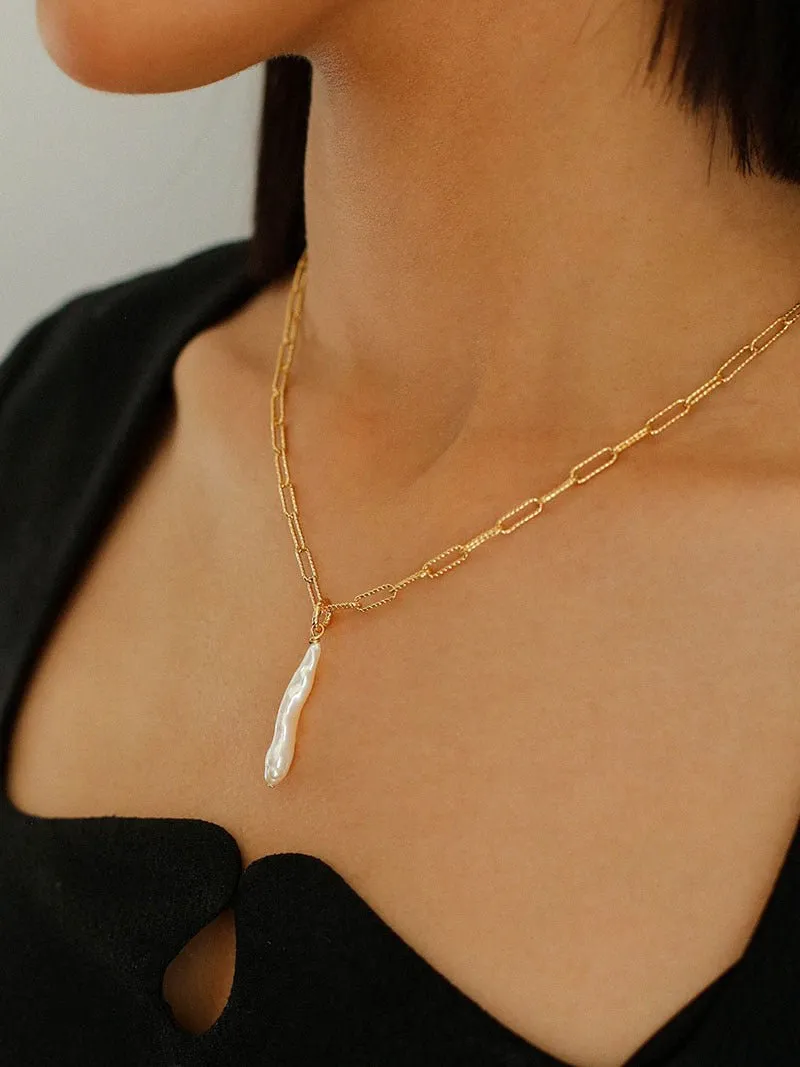 Square Chain Necklace with Toothpick Baroque Pearl Pendants