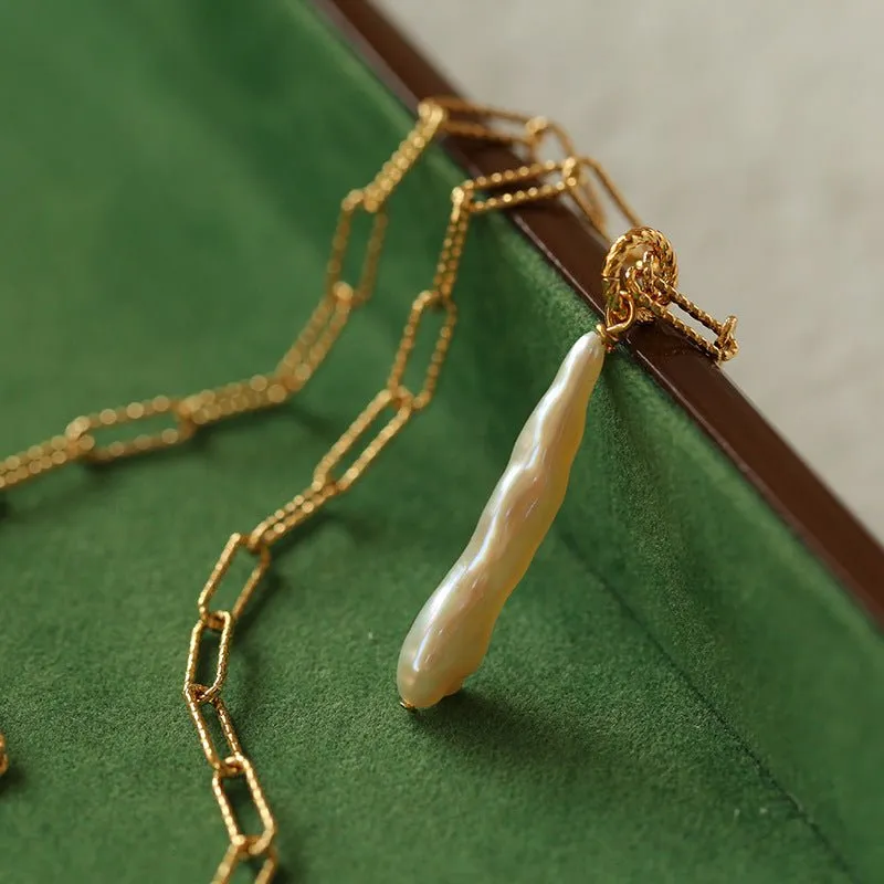 Square Chain Necklace with Toothpick Baroque Pearl Pendants
