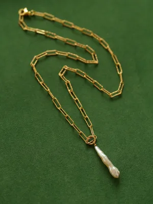 Square Chain Necklace with Toothpick Baroque Pearl Pendants