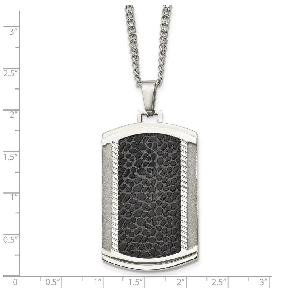 Stainless Steel Brushed and Polished Black IP-plated Dogtag Necklace