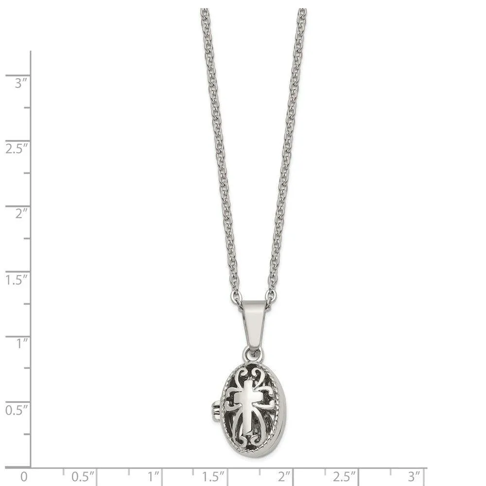 Stainless Steel Polished and Antiqued Oval Magnetic Necklace
