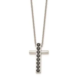 Stainless Steel Polished Black CZs Cross Necklace