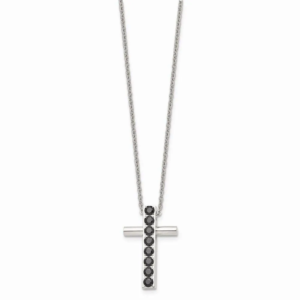 Stainless Steel Polished Black CZs Cross Necklace