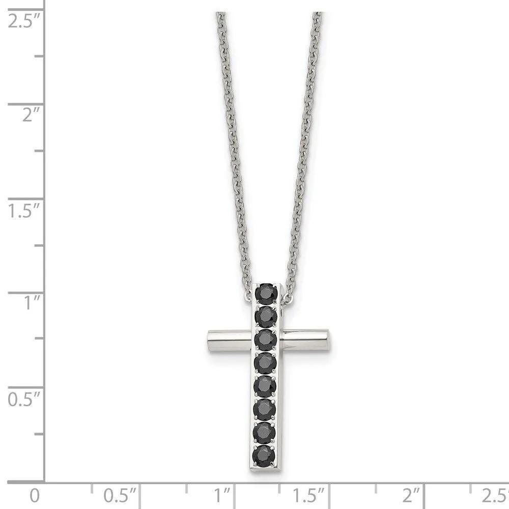 Stainless Steel Polished Black CZs Cross Necklace