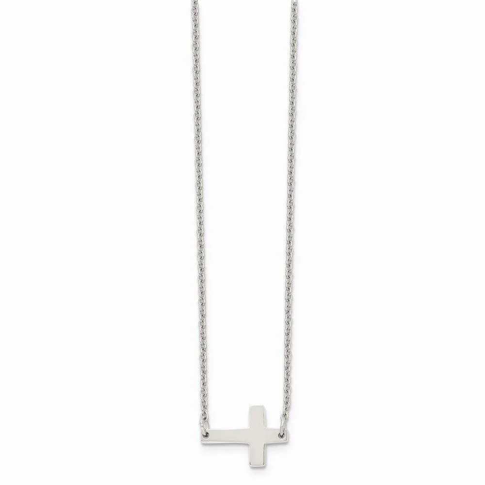 Stainless Steel Polished Sideways Cross Necklace
