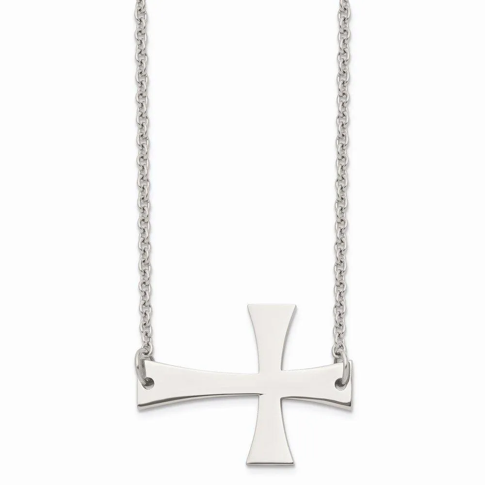 Stainless Steel Polished Sideways Cross Necklace