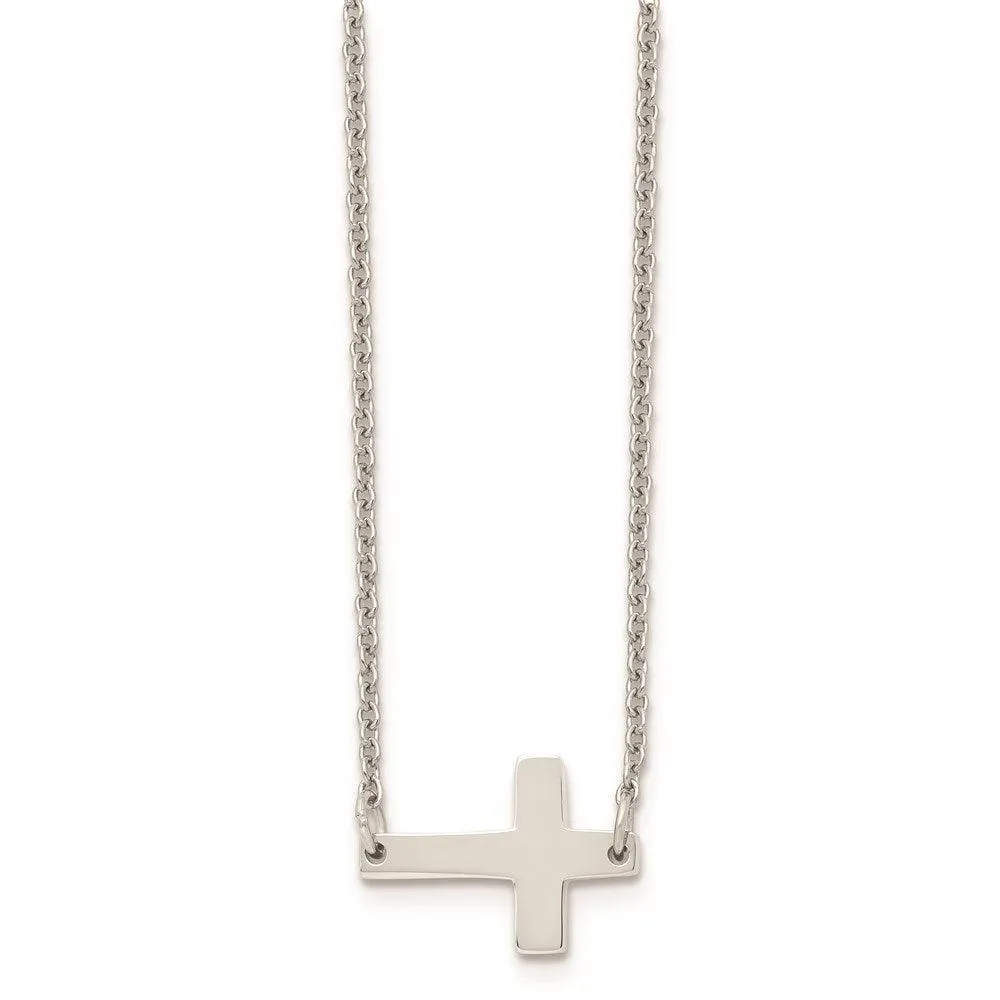 Stainless Steel Polished Sideways Cross Necklace