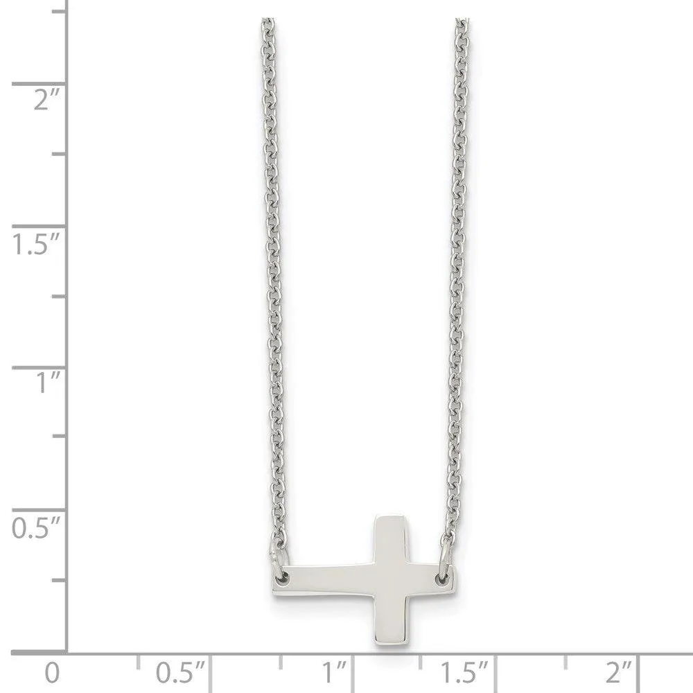 Stainless Steel Polished Sideways Cross Necklace
