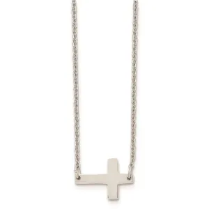 Stainless Steel Polished Sideways Cross Necklace