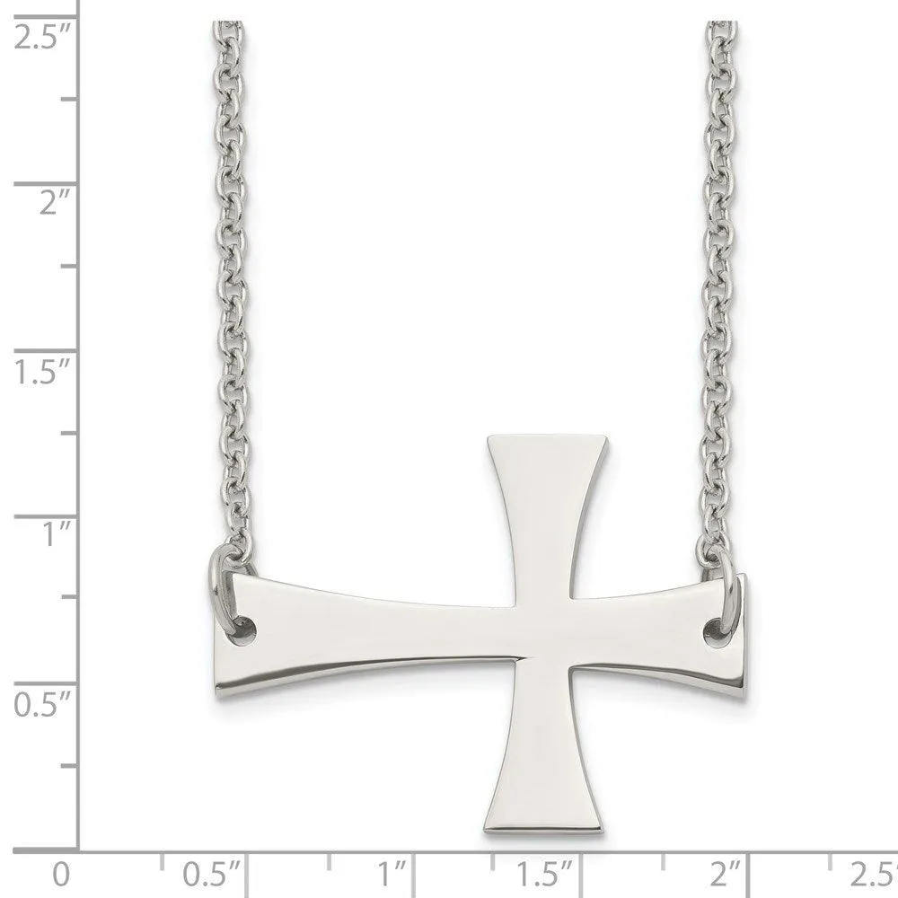 Stainless Steel Polished Sideways Cross Necklace