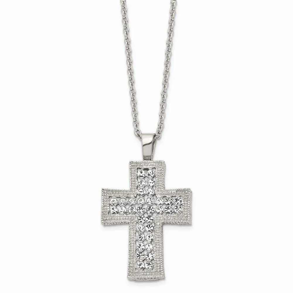 Stainless Steel Polished w/ Crystal Cross Necklace