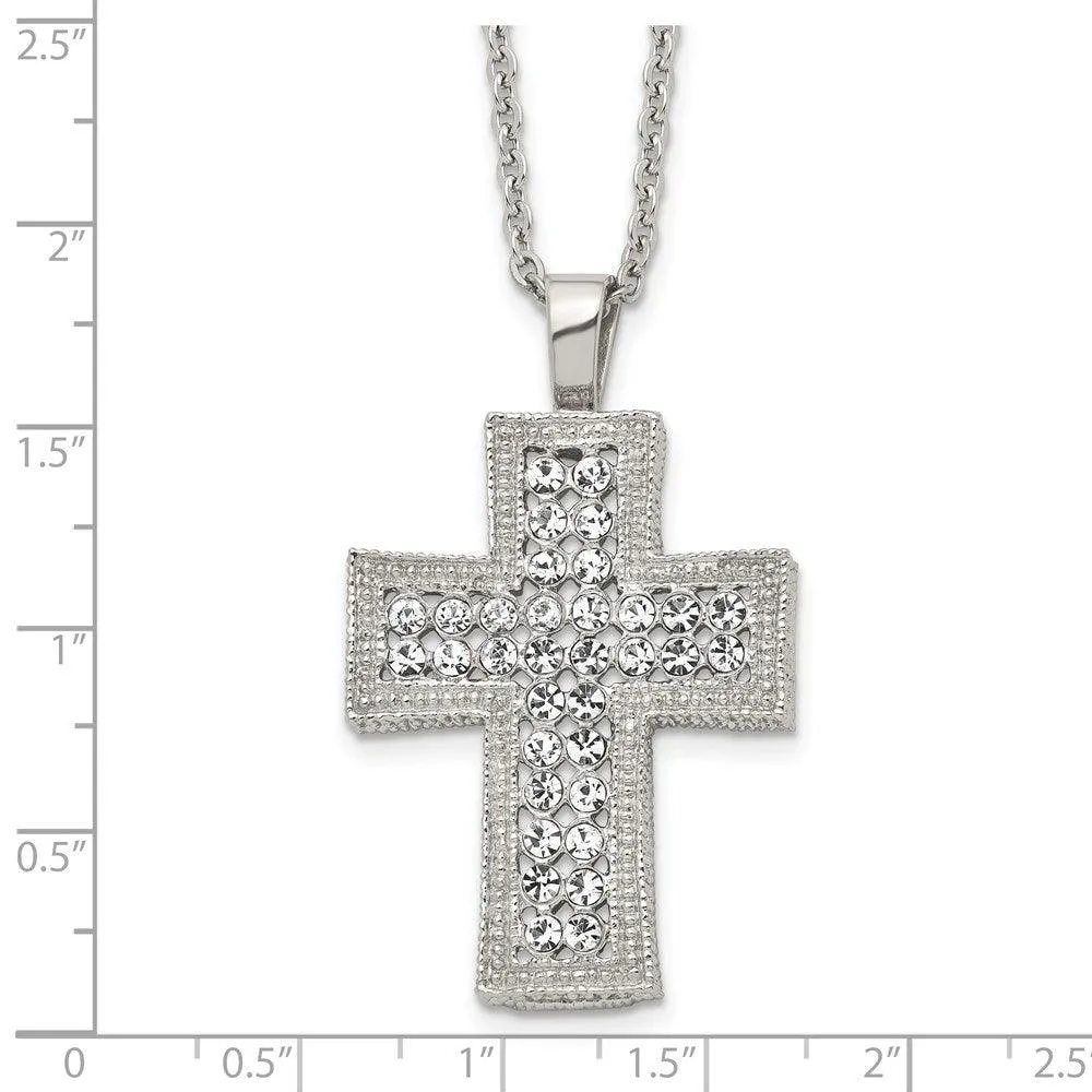 Stainless Steel Polished w/ Crystal Cross Necklace