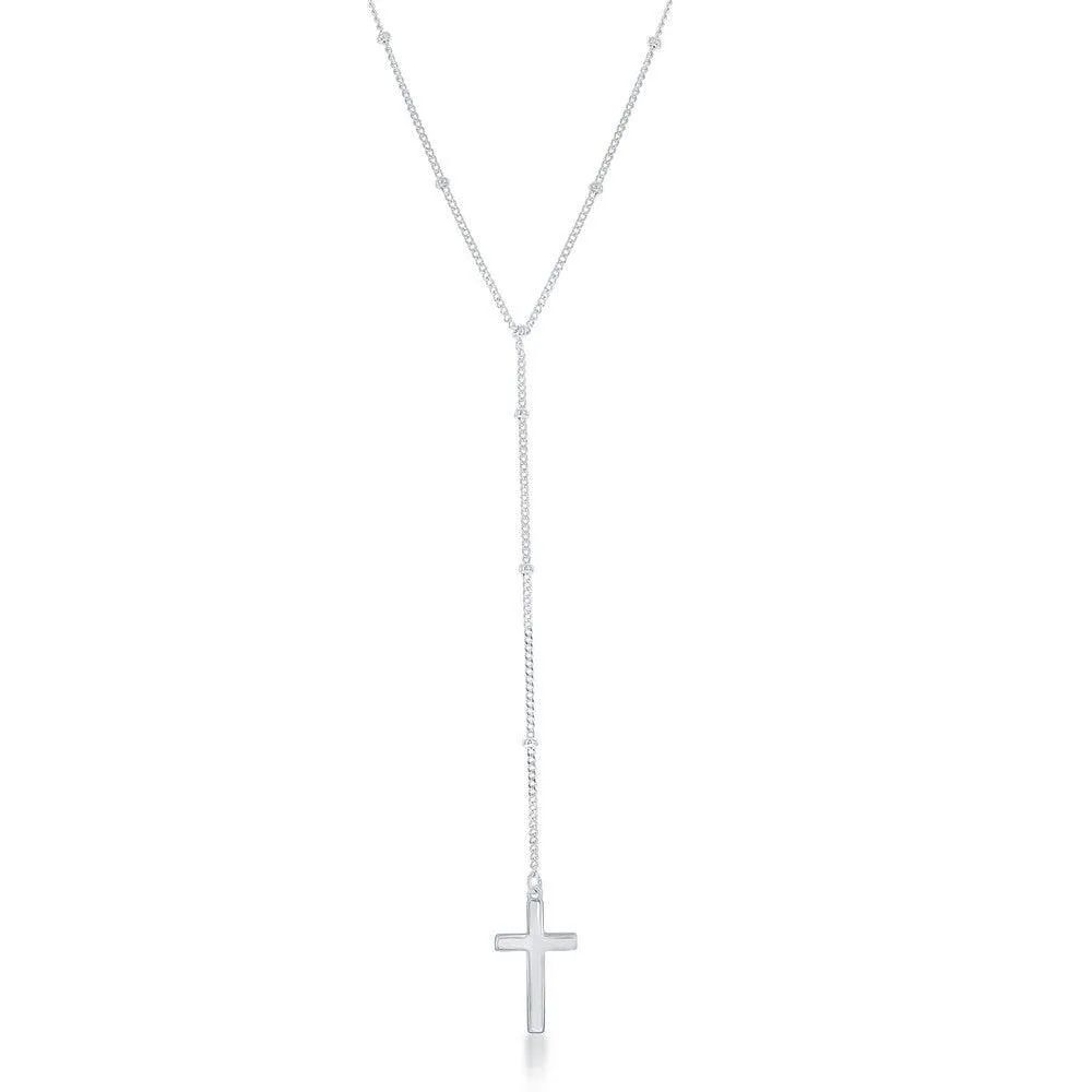Sterling Silver Beaded Chain with Hanging Cross Necklace