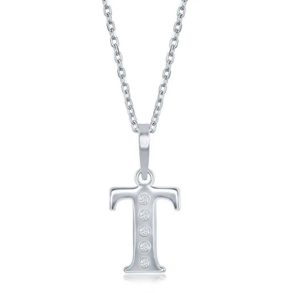 Sterling Silver Diamond "T" Initial Pendant Chain
