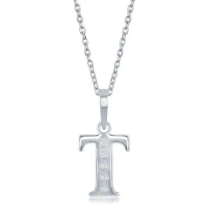 Sterling Silver Diamond "T" Initial Pendant Chain