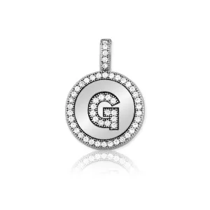 Sterling Silver Micro Pave Circle "G" Pendant with Chain