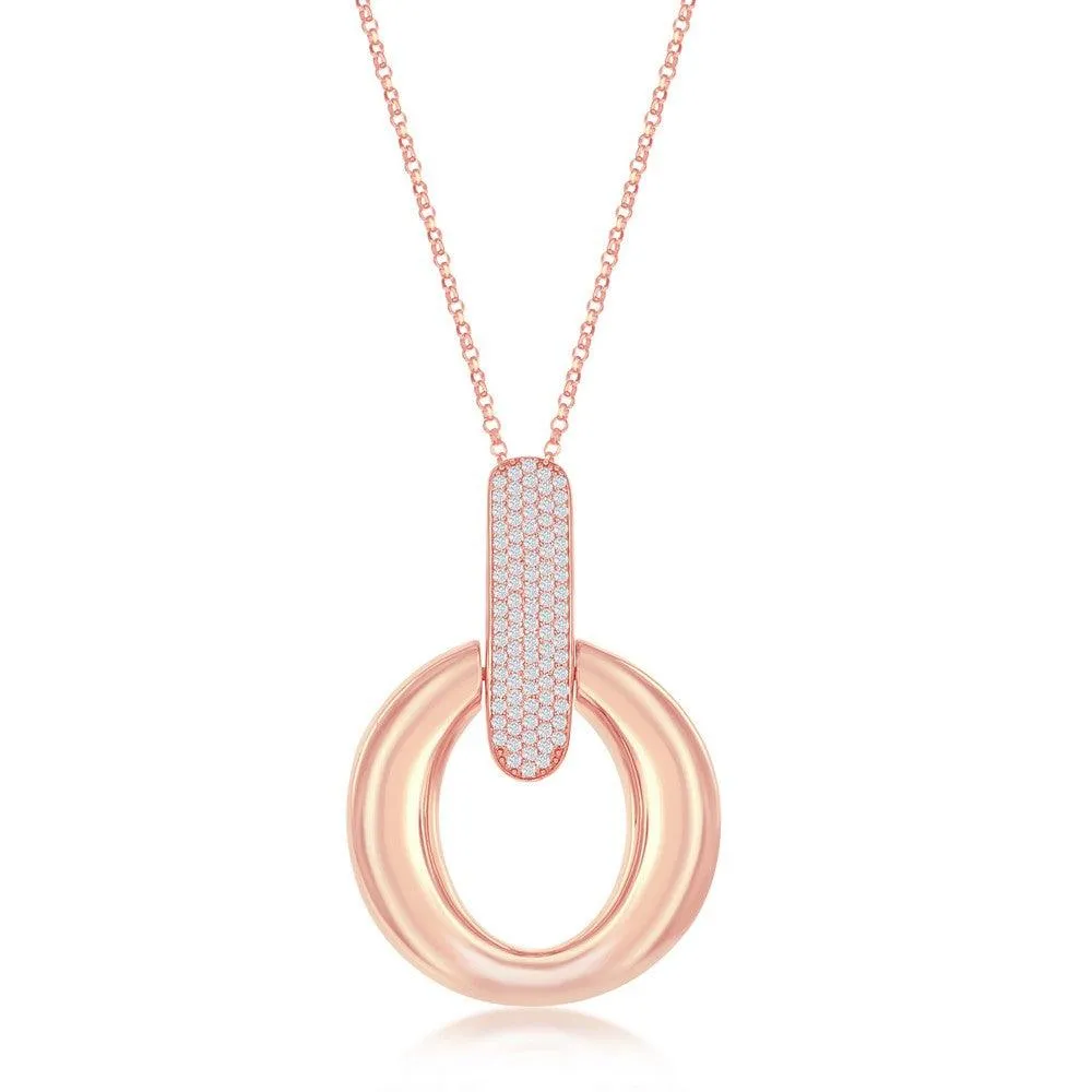 Sterling Silver Rose GP Door-Knocker Pave Pendant Chain