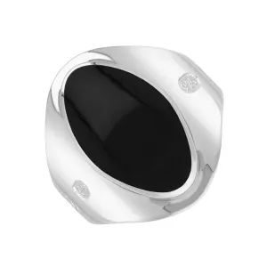 Sterling Silver Whitby Jet Hallmark Small Oval Ring