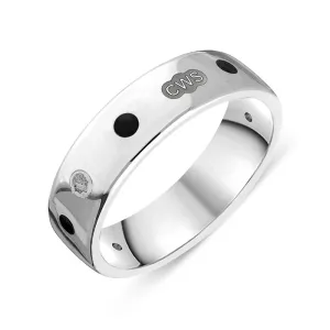 Sterling Silver Whitby Jet King's Coronation Hallmark 6mm Ring D