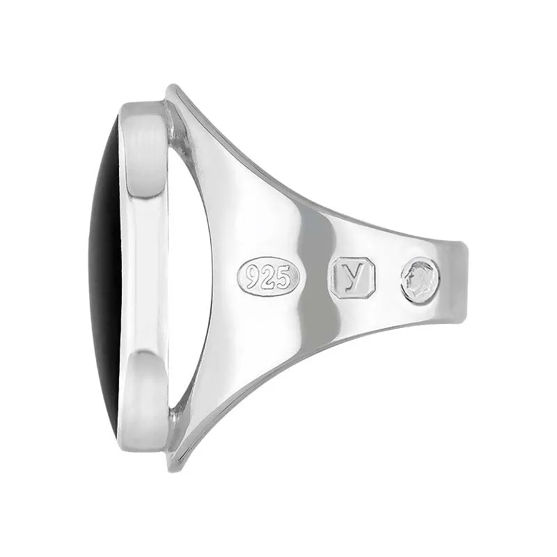 Sterling Silver Whitby Jet King's Coronation Hallmark Medium Oval Ring D