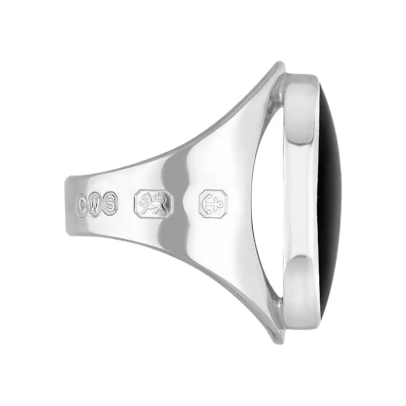 Sterling Silver Whitby Jet King's Coronation Hallmark Medium Oval Ring D