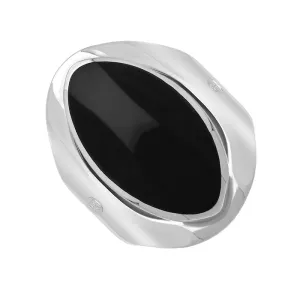 Sterling Silver Whitby Jet King's Coronation Hallmark Medium Oval Ring D