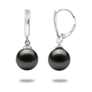 Tahitian Black Pearl Earrings in White Gold - 10-11mm