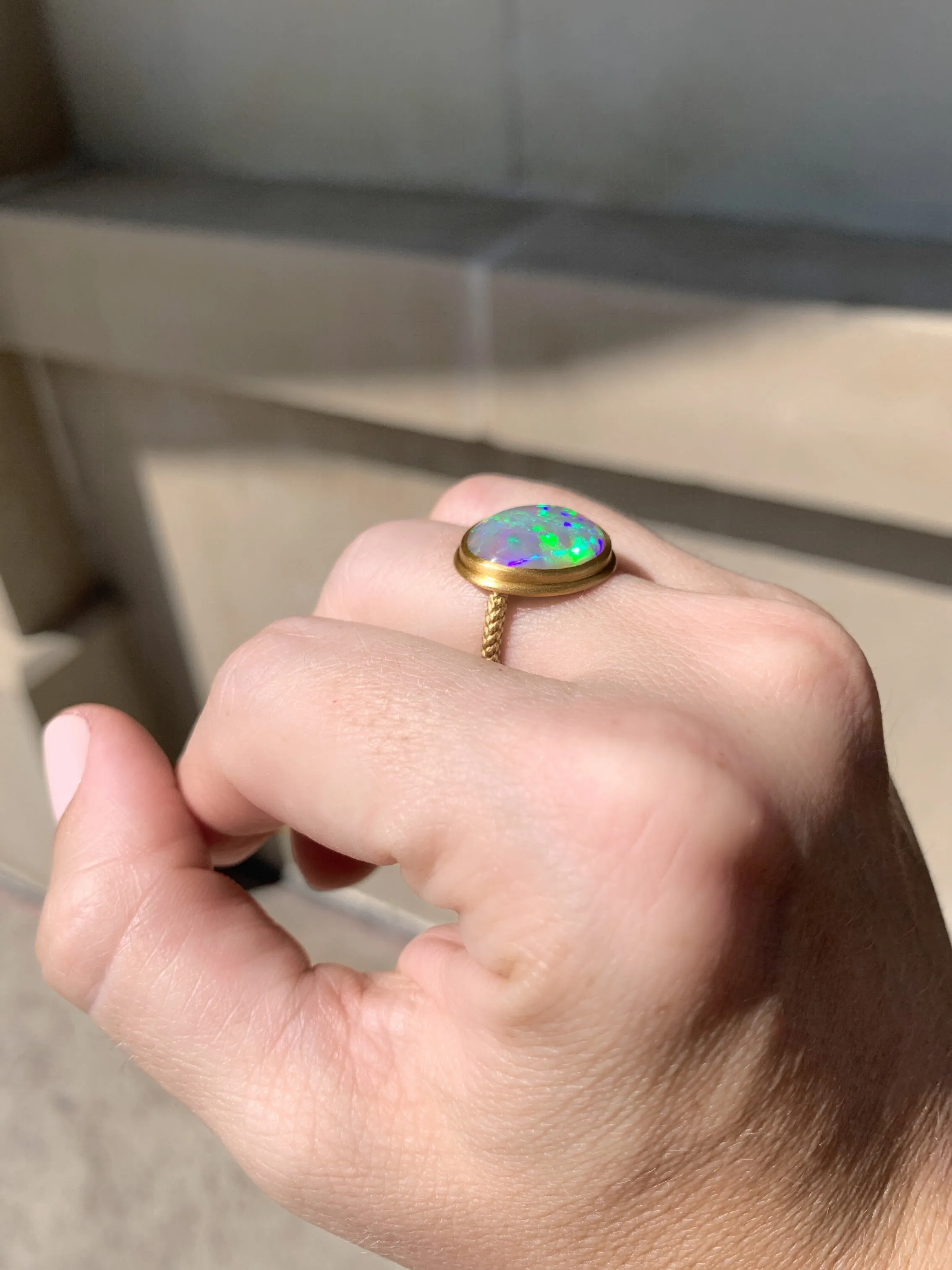 Talkative Lightning Ridge Crystal Opal Gold One of a Kind Ring