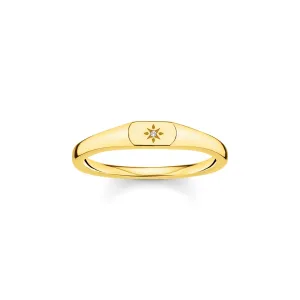 Thomas Sabo Charm Club Sterling Silver Yellow Gold Plated CZ Star Engraved Ring