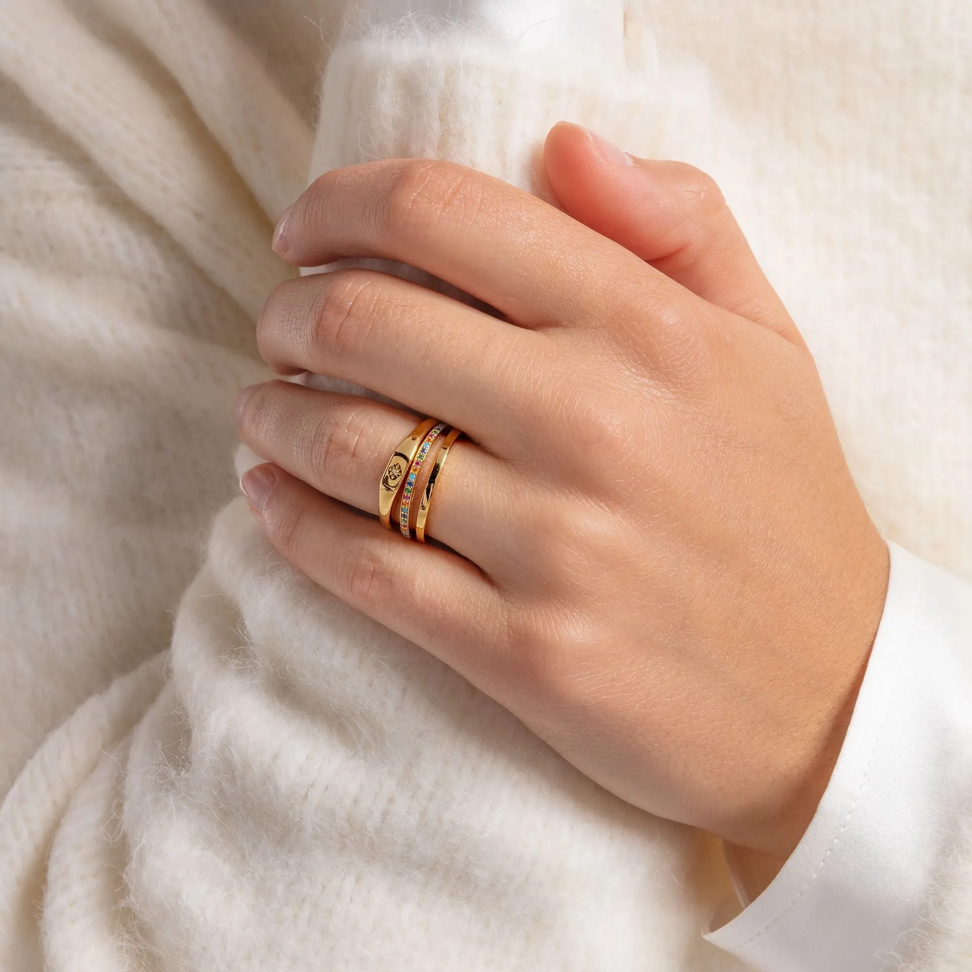 Thomas Sabo Charm Club Sterling Silver Yellow Gold Plated CZ Star Engraved Ring