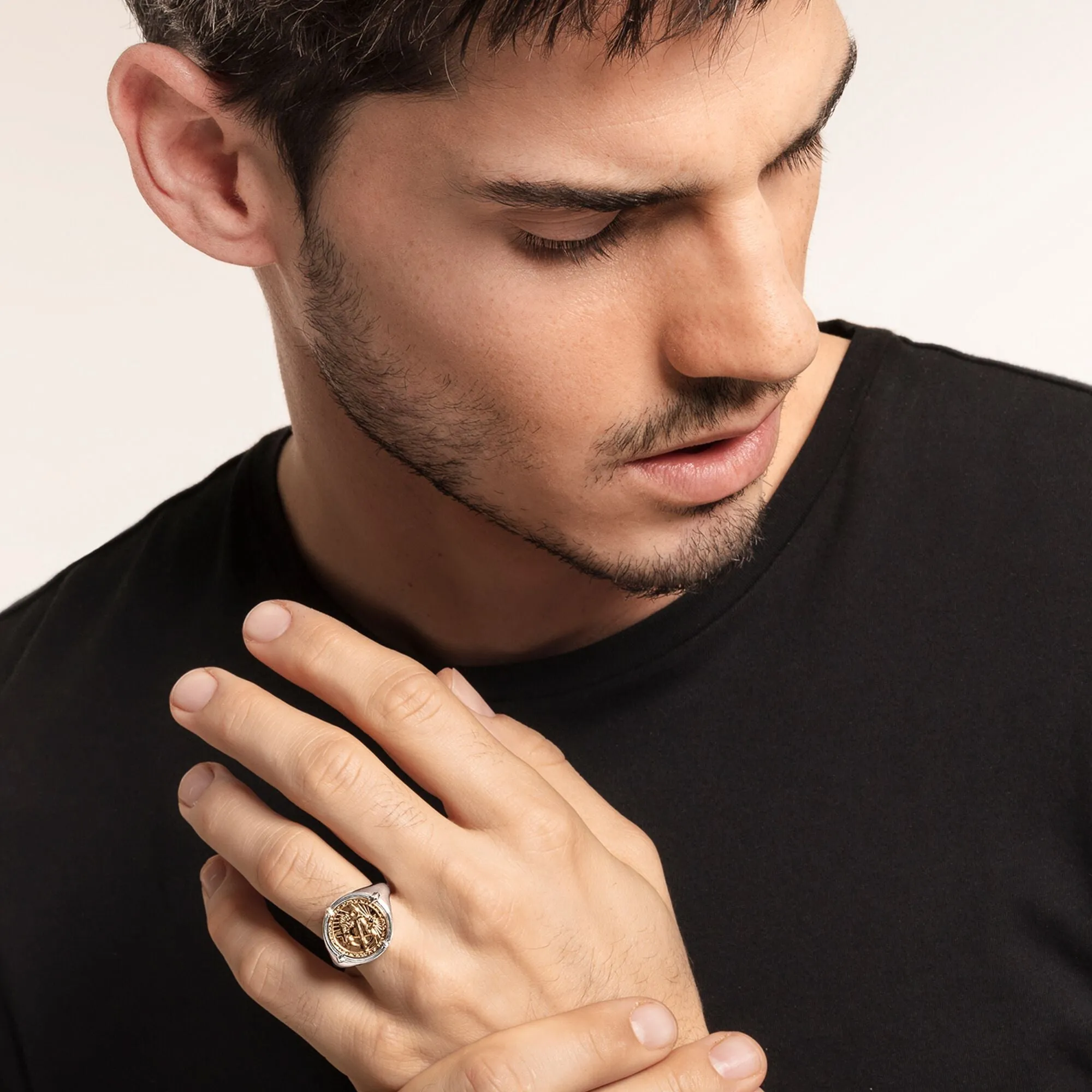 Thomas Sabo Rebel At Heart Sterling Silver Yellow Gold Plated Black CZ Signet Ring