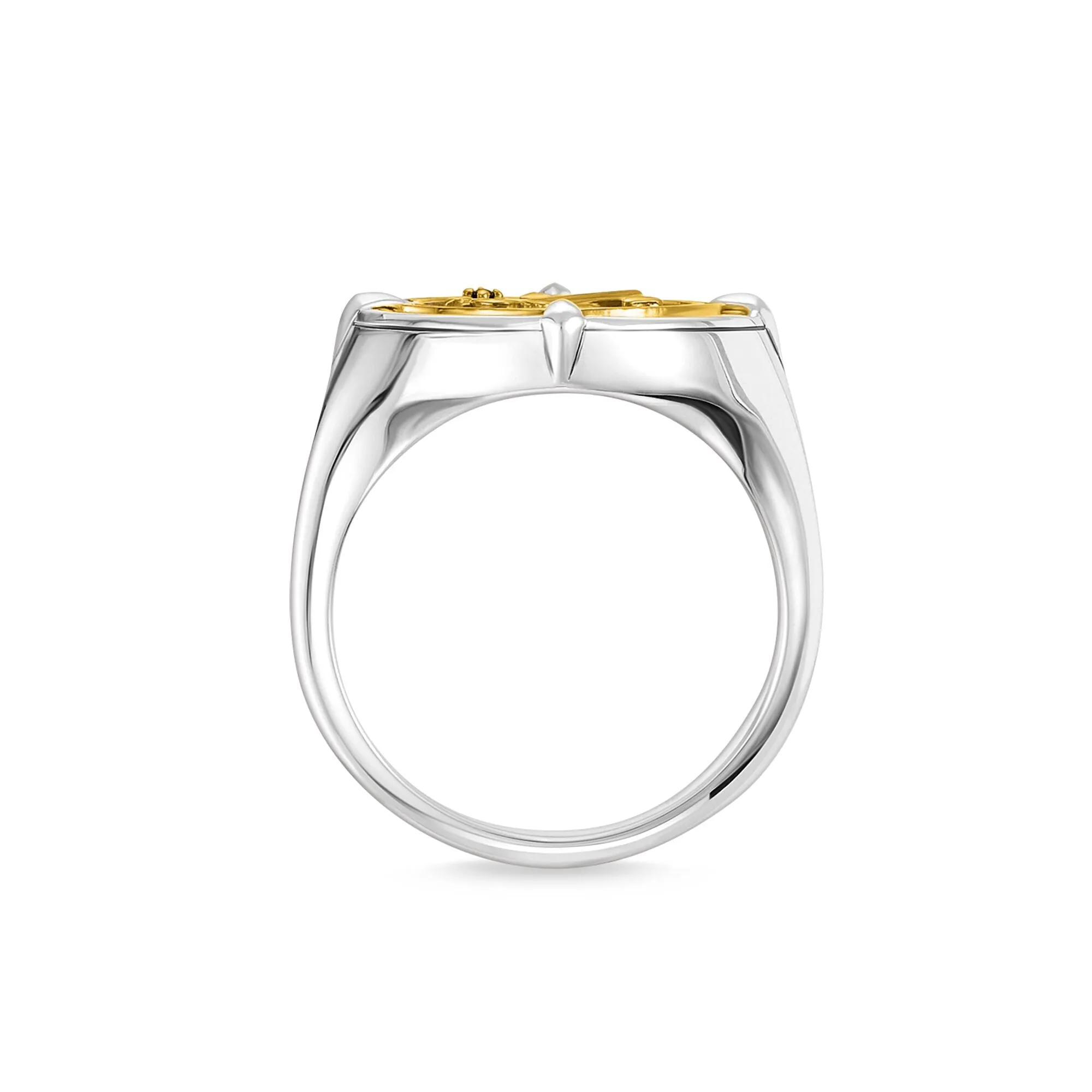 Thomas Sabo Rebel At Heart Sterling Silver Yellow Gold Plated Black CZ Signet Ring