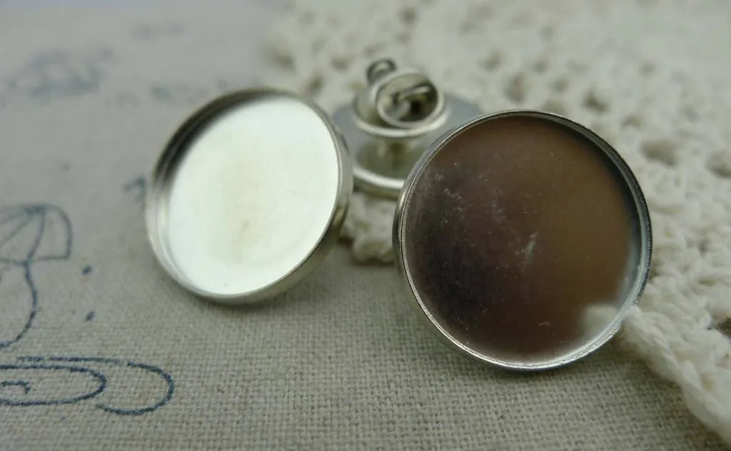 Tie Tack Clutch Lapel Pin Brooch 20mm Bezel Set of 10 A5881