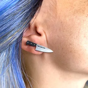 Tiny 1?? Chef's Knife Earrings in Silver