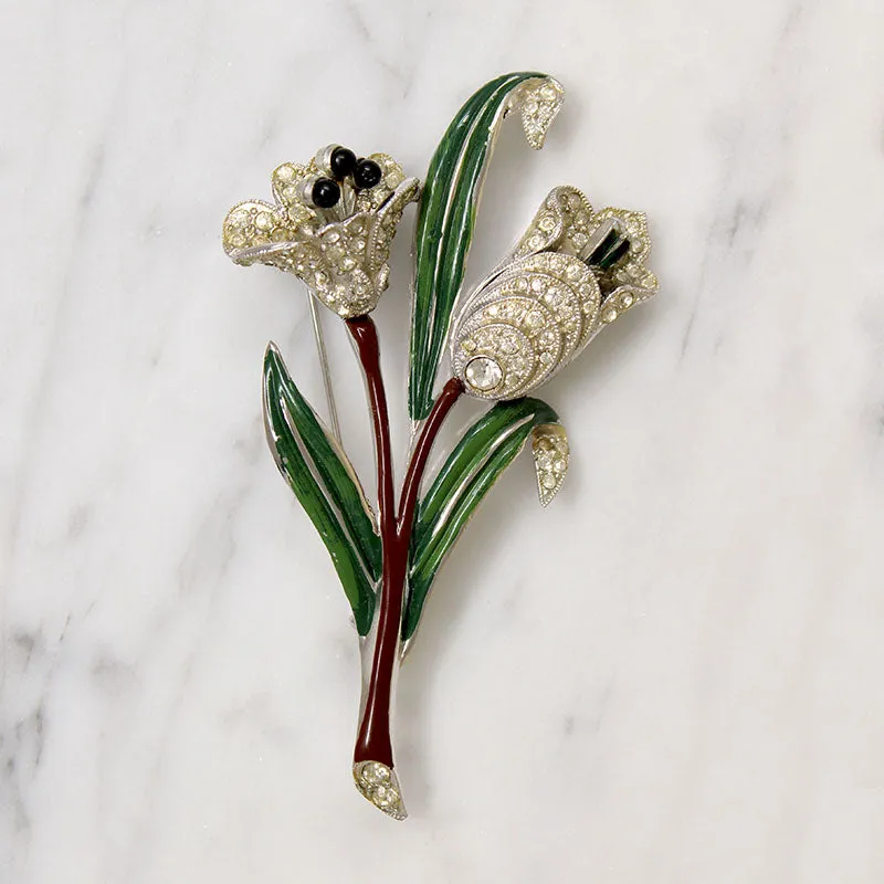 Tremblant Enamel & Rhinestone Nosegay Brooch by Coro