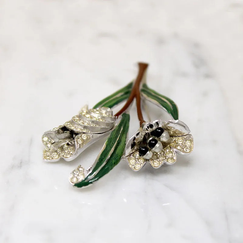 Tremblant Enamel & Rhinestone Nosegay Brooch by Coro