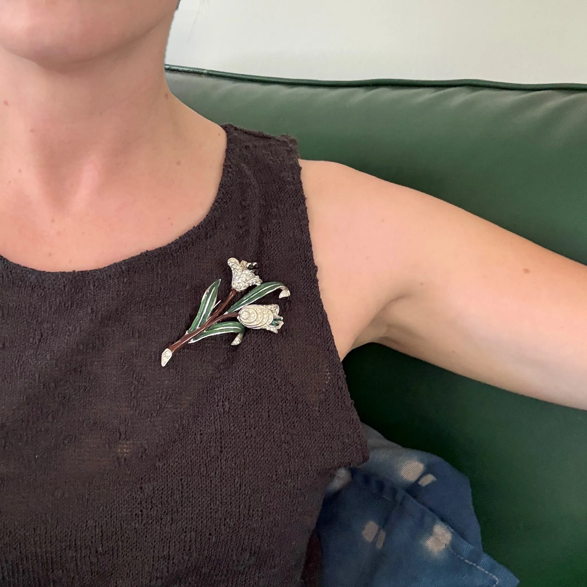 Tremblant Enamel & Rhinestone Nosegay Brooch by Coro