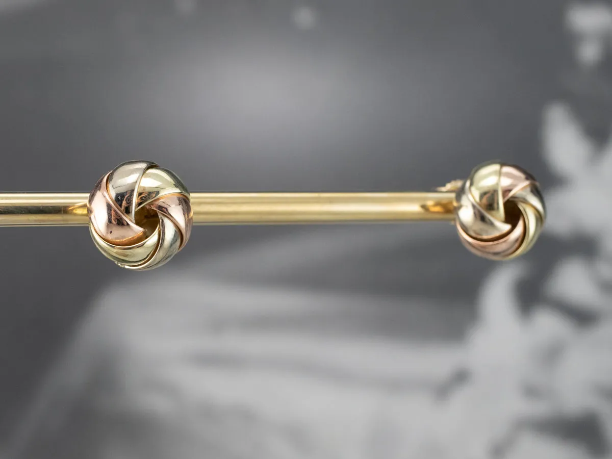 Tri Color Gold Knot Stud Earrings