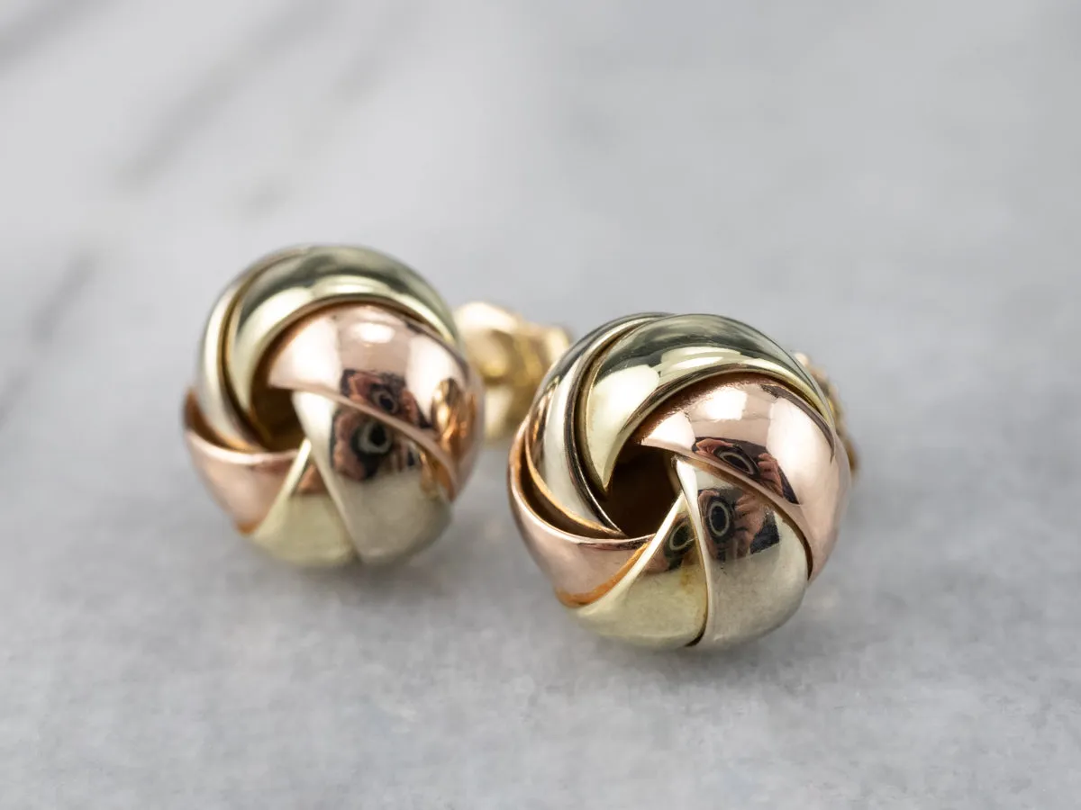 Tri Color Gold Knot Stud Earrings
