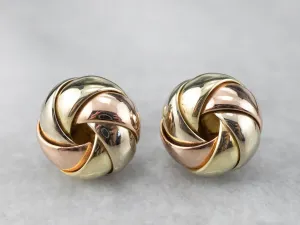 Tri Color Gold Knot Stud Earrings