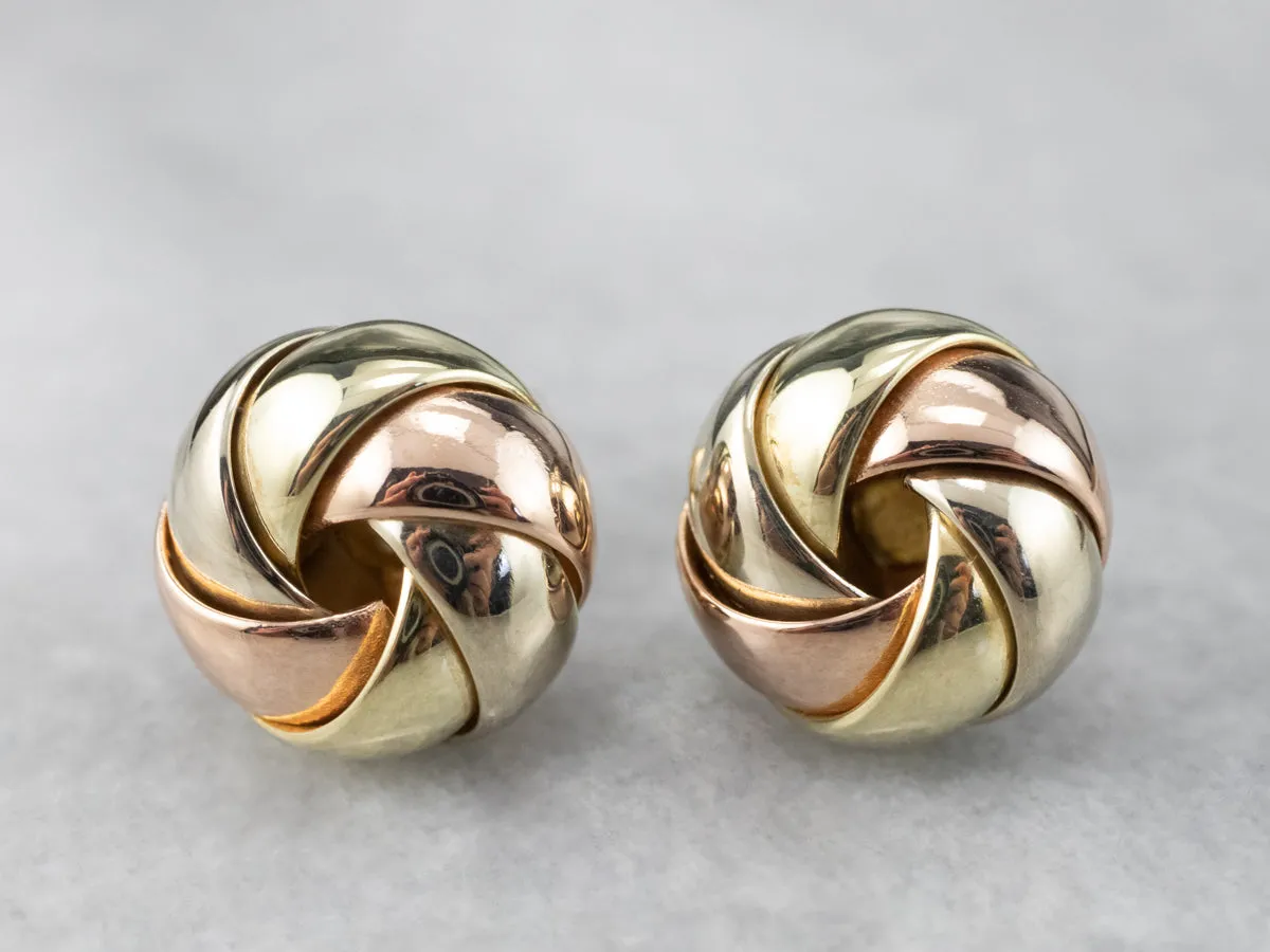 Tri Color Gold Knot Stud Earrings
