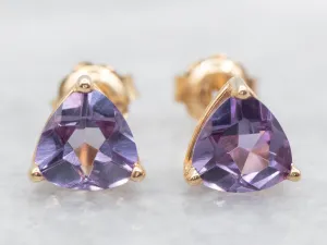 Trillion Cut Synthetic Alexandrite Stud Earrings