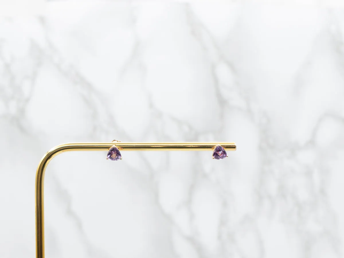 Trillion Cut Synthetic Alexandrite Stud Earrings