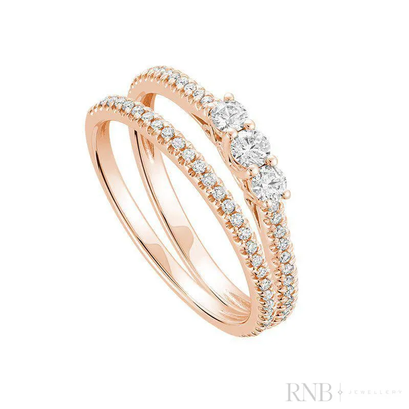 Trinity and Semi Eternity Diamond Ring Set