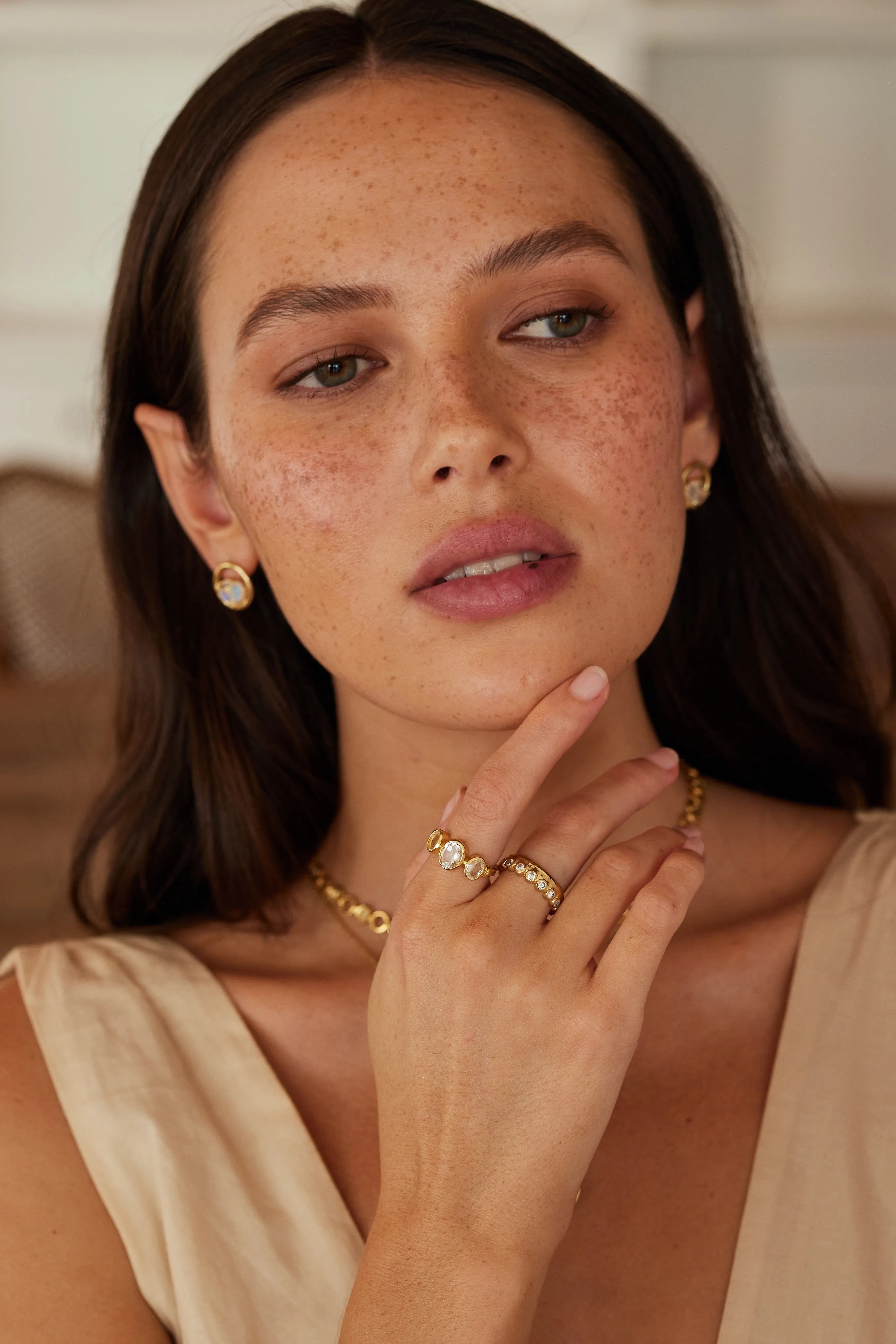 Trinity White Topaz Gold Ring